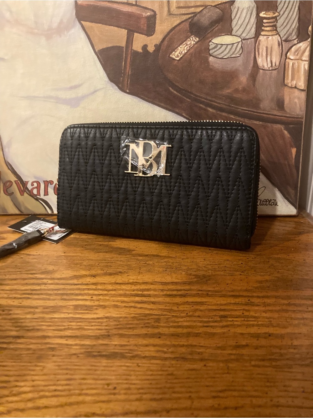 Badgley Mischka Long Wallet with Phone Pocket and Wristlet Strap Black NWT $59
